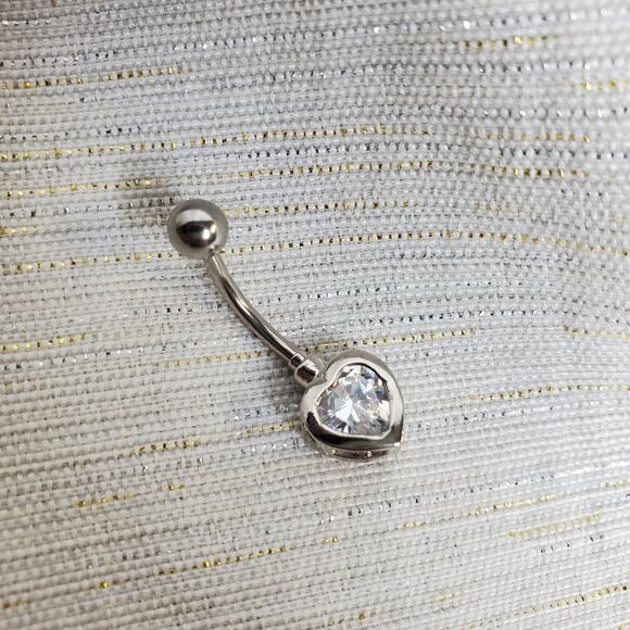 2 Belly Button Rings Zipper Pull & Crystal Heart - Picture 8 of 8